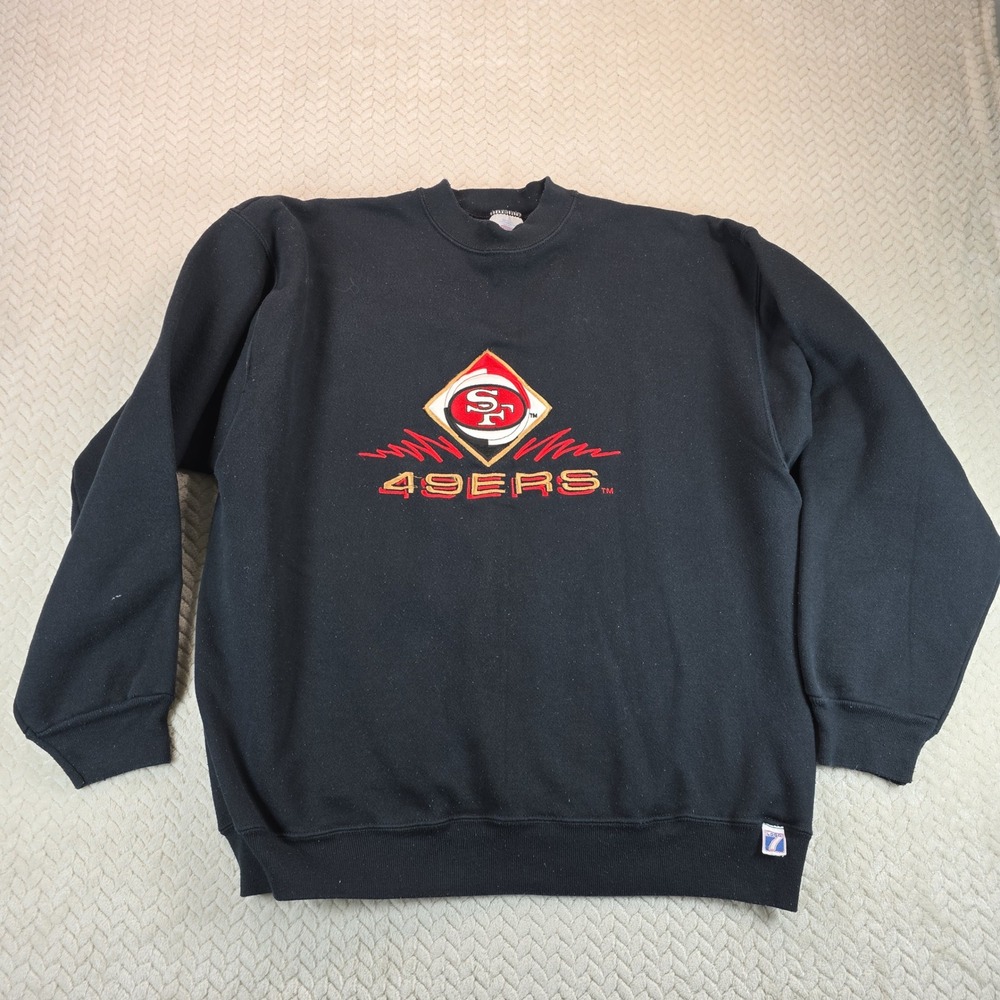 Vintage Logo 7 San Francisco 49ers Sweatshirt Black XL Embroidered Made in USA